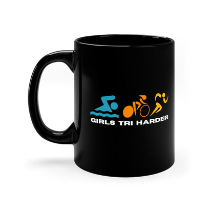 Girls Tri Harder 11oz Black Mug